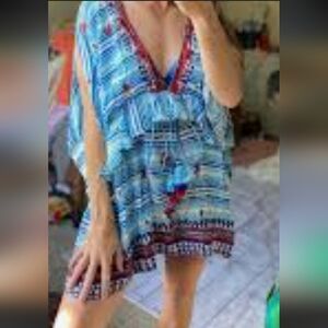 HEMANT & NANDITA Blue and Red Patterned Dress